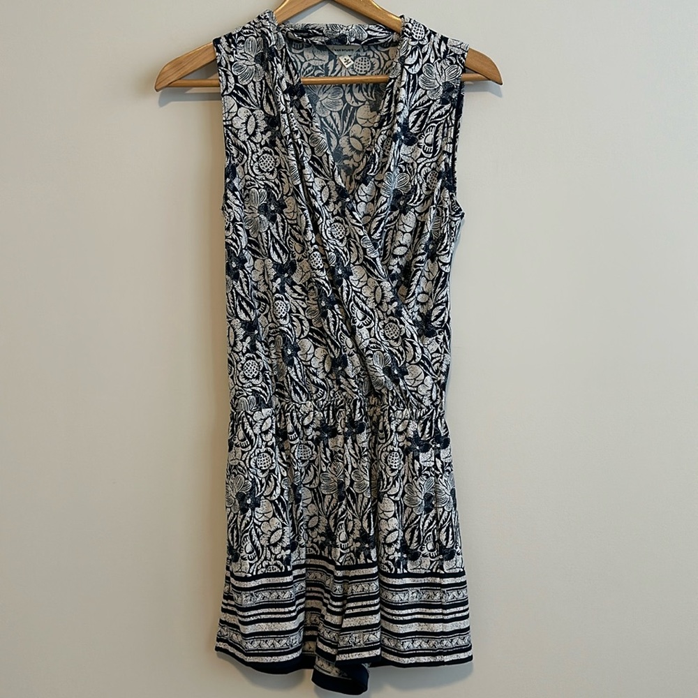 Max Studio Chinoiserie Floral Print Sleeveless Faux Wrap Romper